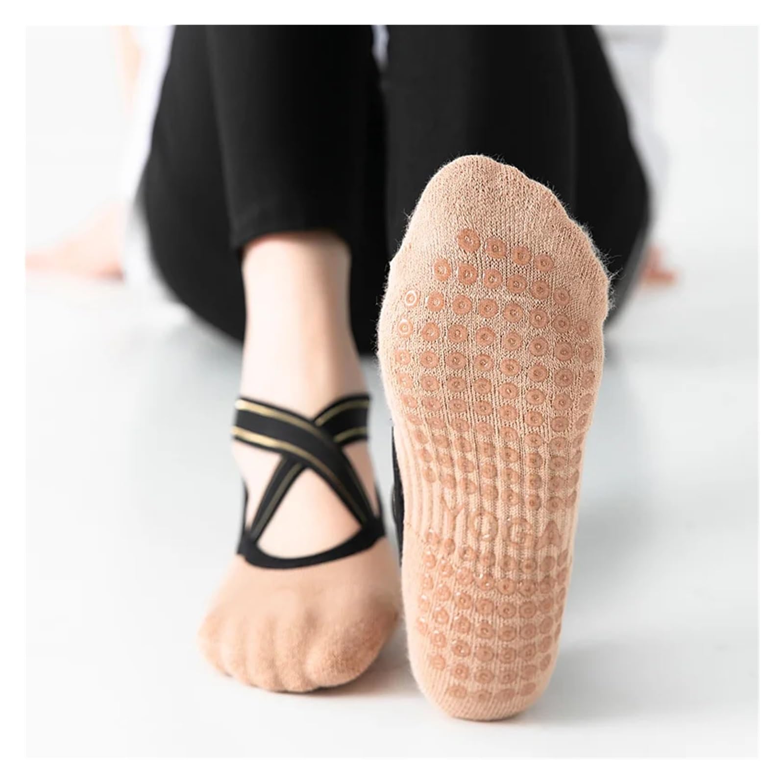 Calcetines De Yoga con Vendaje, Toalla Antideslizante, Calcetín De Pilates, Calcetines De Baile Sin Espalda Transpirables De Secado Rápido para Yoga Pilates Gimnasio(Green)