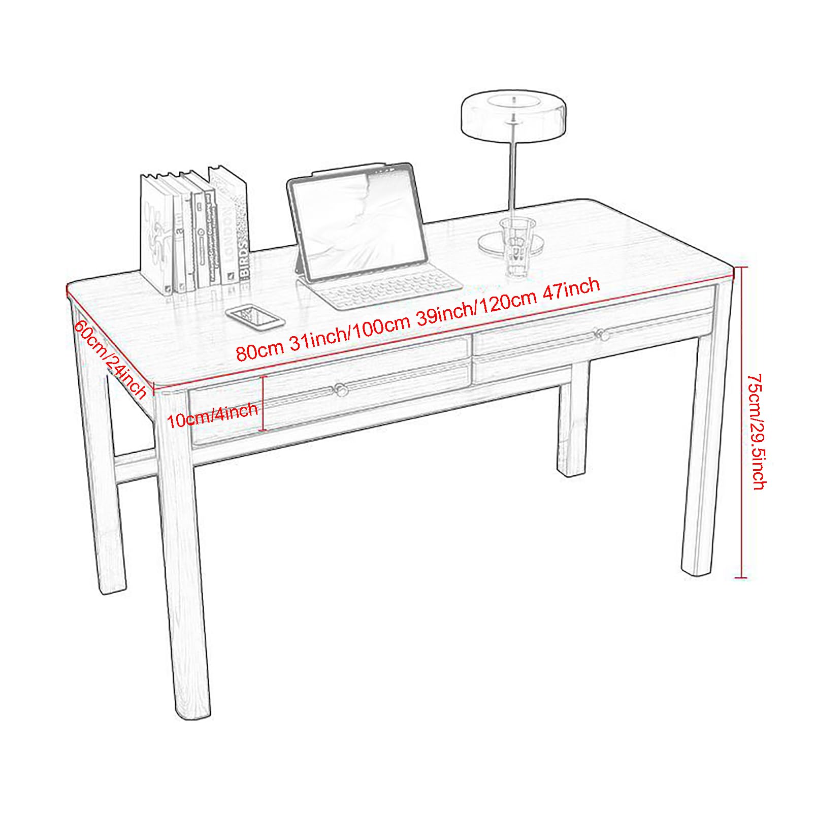 Escritorio Moderno de Mediados de Siglo de Madera Maciza con 2 cajones para Oficina en casa. Estación de Trabajo Estable con Amplia Superficie de Trabajo. Mesa de Estudio Ideal para teletrab