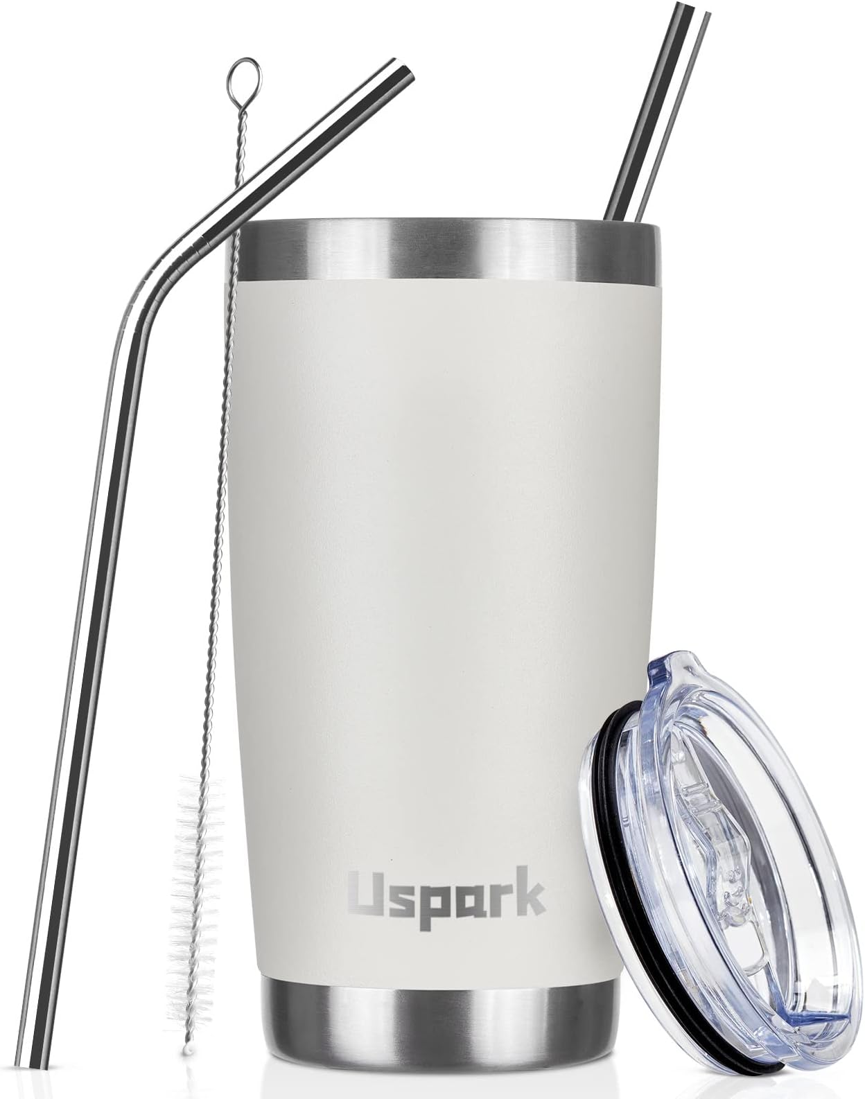 UsparkMC 20oz 550ml Tumbler Stainless Steel with Lid and Straw,Double Wall Vacuum Insulated Coffee Travel Mug for Hot & Cold,Reusable Cup,BPA Free,White