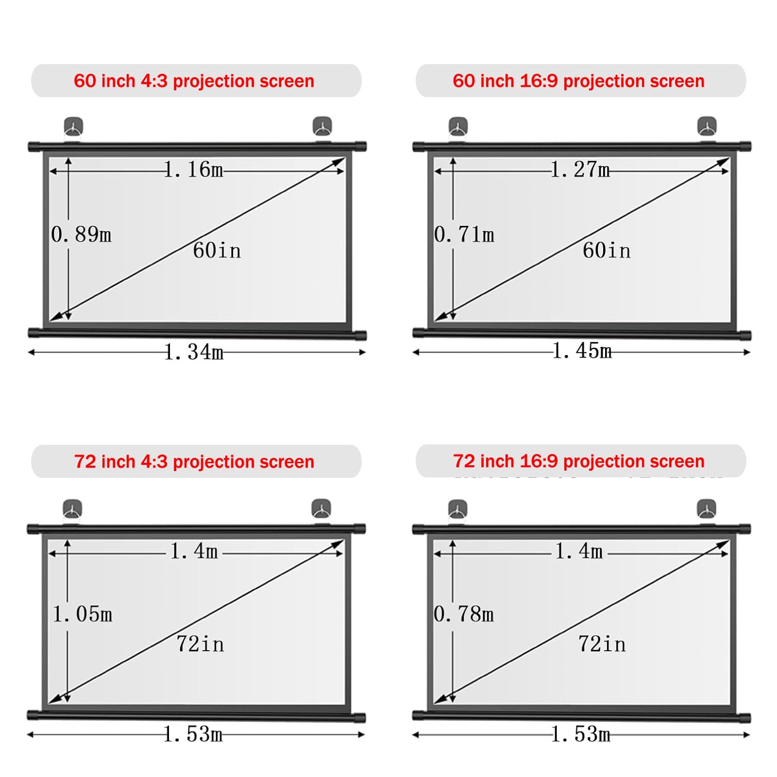 Pantalla Manual desplegable para Cine en casa de 60 a 72 Pulgadas, montada en Pared o Techo - Ganancia de 25 para Escuela, Cine en casa, Oficina y Fiestas