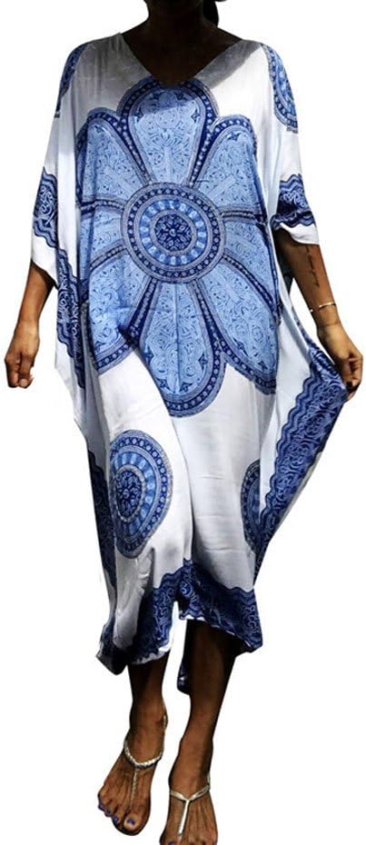 Women's Oversized Maxi Kimono Ethnic Print Bikini Cover Ups Beach Kaftan Dress