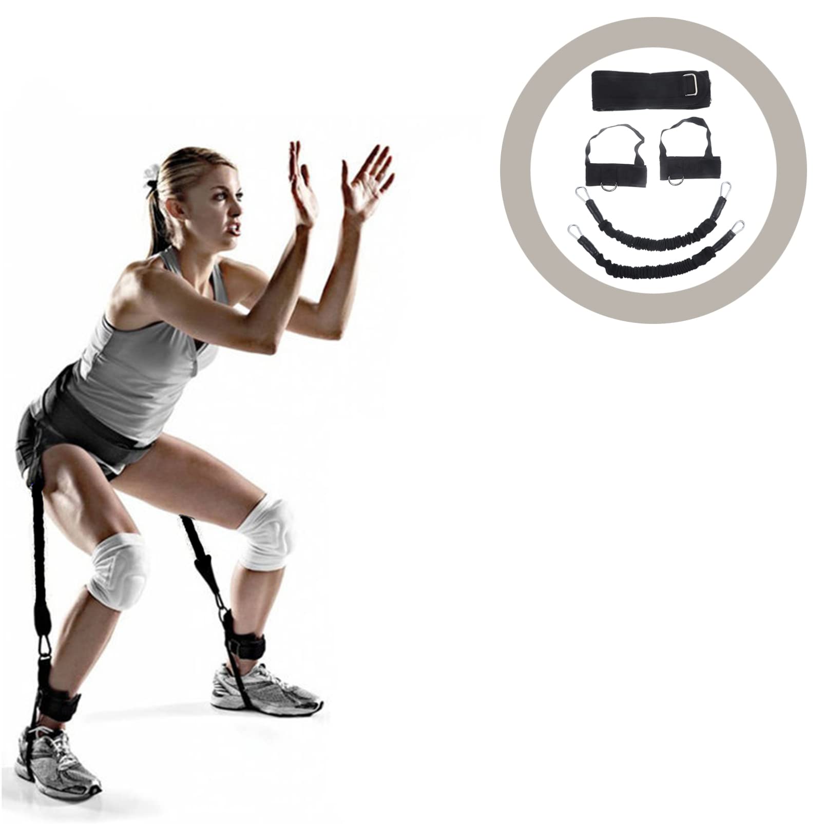 Fascia di Resistenza per Gambe in Neoprene per Allenamento Forza Muscolare e Agilità, per Boxe e Pallavolo, Set Nero