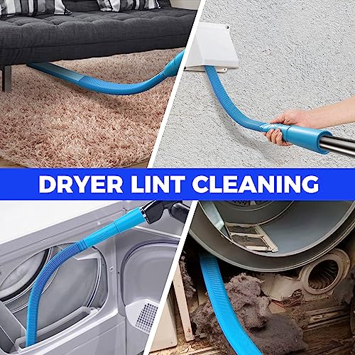 Holikme 8 Pieces Dryer Vent Cleaner Kit Dryer Cleaning Tools, Include 30 Feet Dryer Vent Brush, Omnidirectional Blue Dryer Lint Vacuum Attachment, Dryer Lint Trap Brush, Vacuum & Dryer Adapters #TOP3