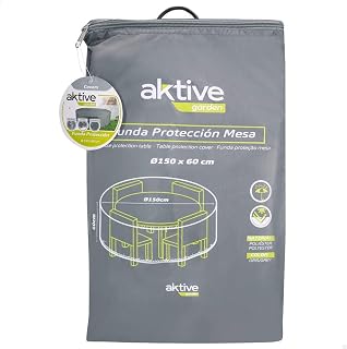 AKTIVE 61530 - Funda Mesa jardín Impermeable, Fundas Impermeable para Muebles de jardín, Funda para Mesa Redonda, Ø150 cm, 60% poliéster, con protección UV, Color Gris, Garden
