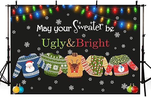 MEHOFOND Suéter feo de invierno de 7 x 5 pies, telón de fondo para fiesta de Navidad, pizarra con texto en inglés May Your Sweater Be Ugly and