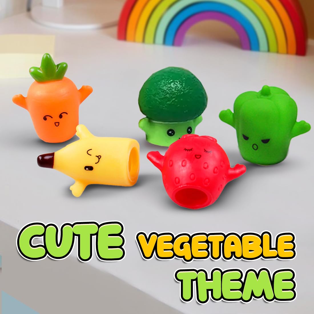 Wembley 5Pc Finger Puppets for Kids| Soft Squishy Toy Set| Easy to Slide Hand Puppets| Set Interactive Storytelling Role Play Fun for Boys, Girls and Toddlers (Fruits & Veggies) 4