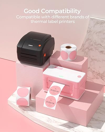 Miniatura 8 de 2 Inch Pink Circle Thermal Sticker Labels+2.25"x1.25" Pink Thermal Labels