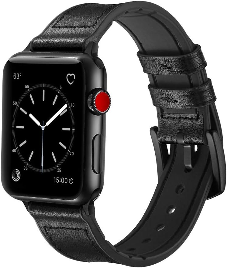 V Enterprises Strap Silicon Leather Hybrid Band for Apple Watch 42 mm Series 4 Black