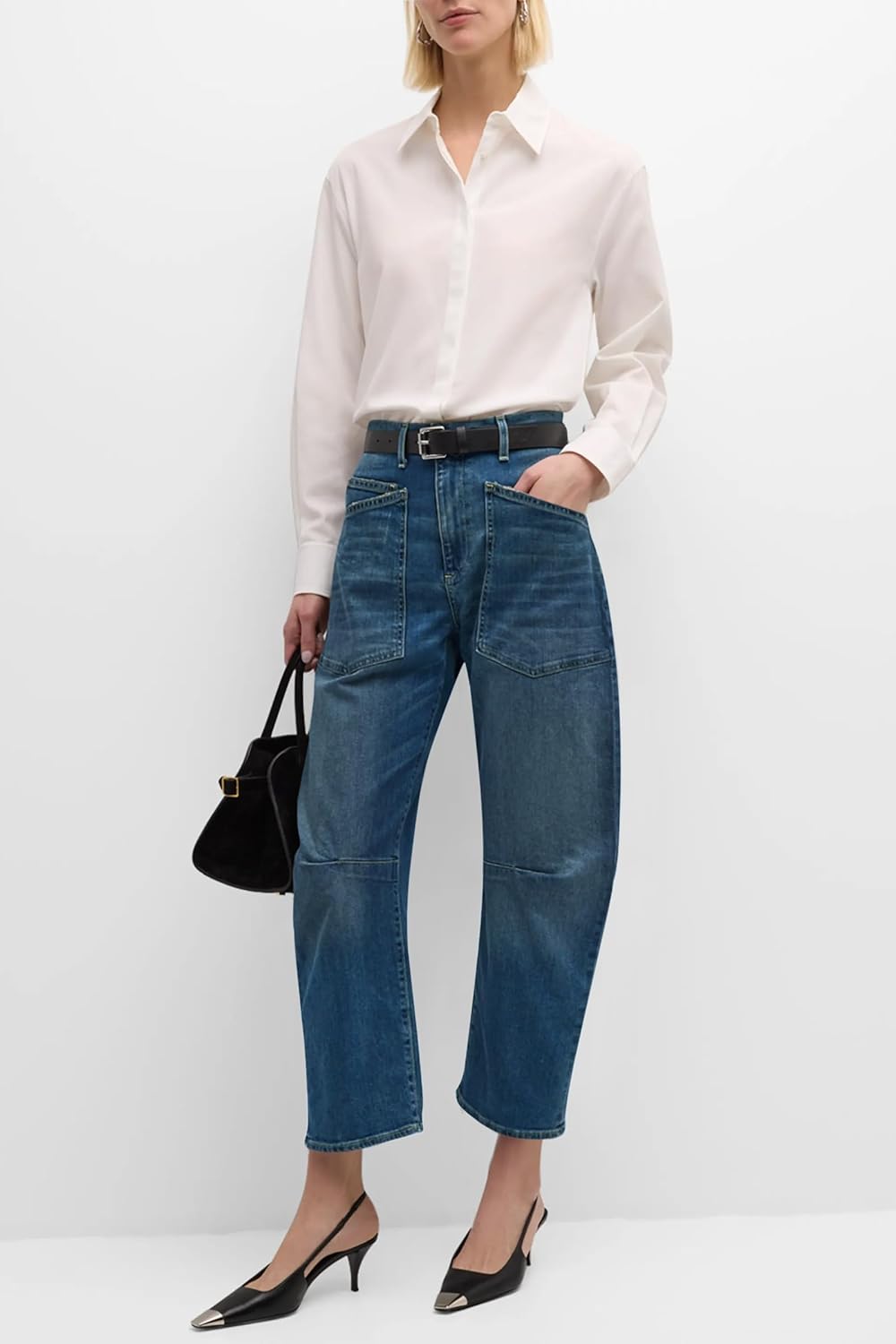 PLNOTME Womens Baggy Barrel Horseshoe Jeans High Waisted Wide Leg Vintage Denim Pants with Front Pockets - Image 6