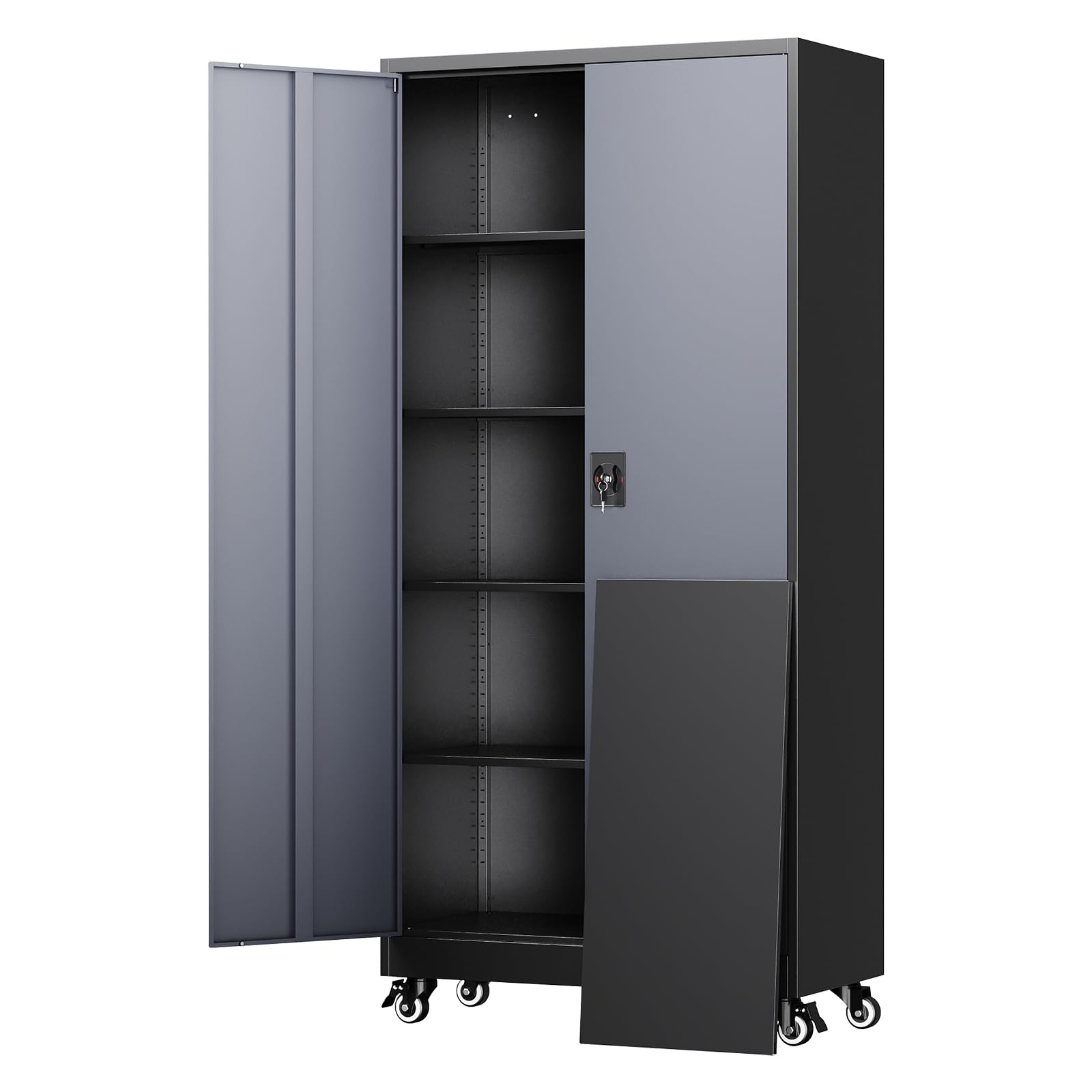 Yizosh Metal Garage Storage Cabinet with Locking Doors and Adjustable Shelves,- 75" Rolling Steel Tool Cabinet for Home Office,Garage,Warehouse