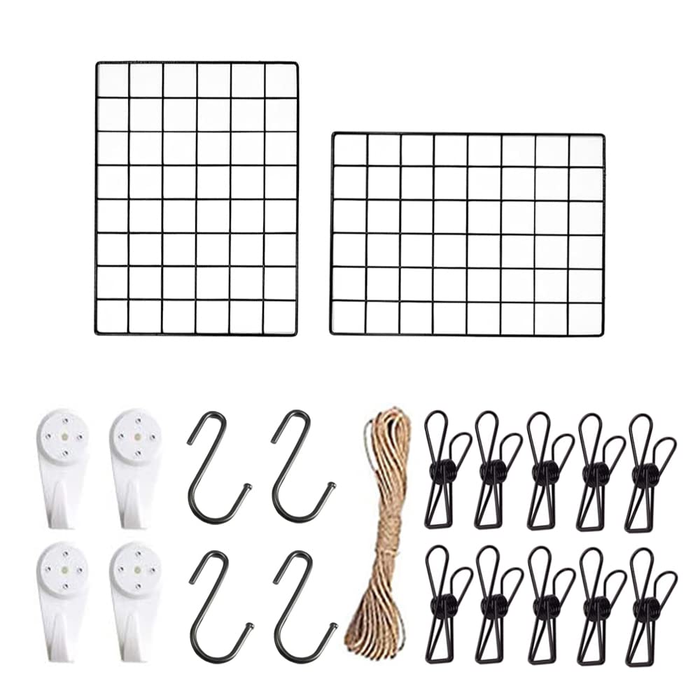 Rejilla Decoracion Pared Juego de 2,Rejilla de Pared Para Mostrar Fotos,Rejilla Metálica Para Decoracion Habitacion y Organizador Pared Escritorio (Negro)