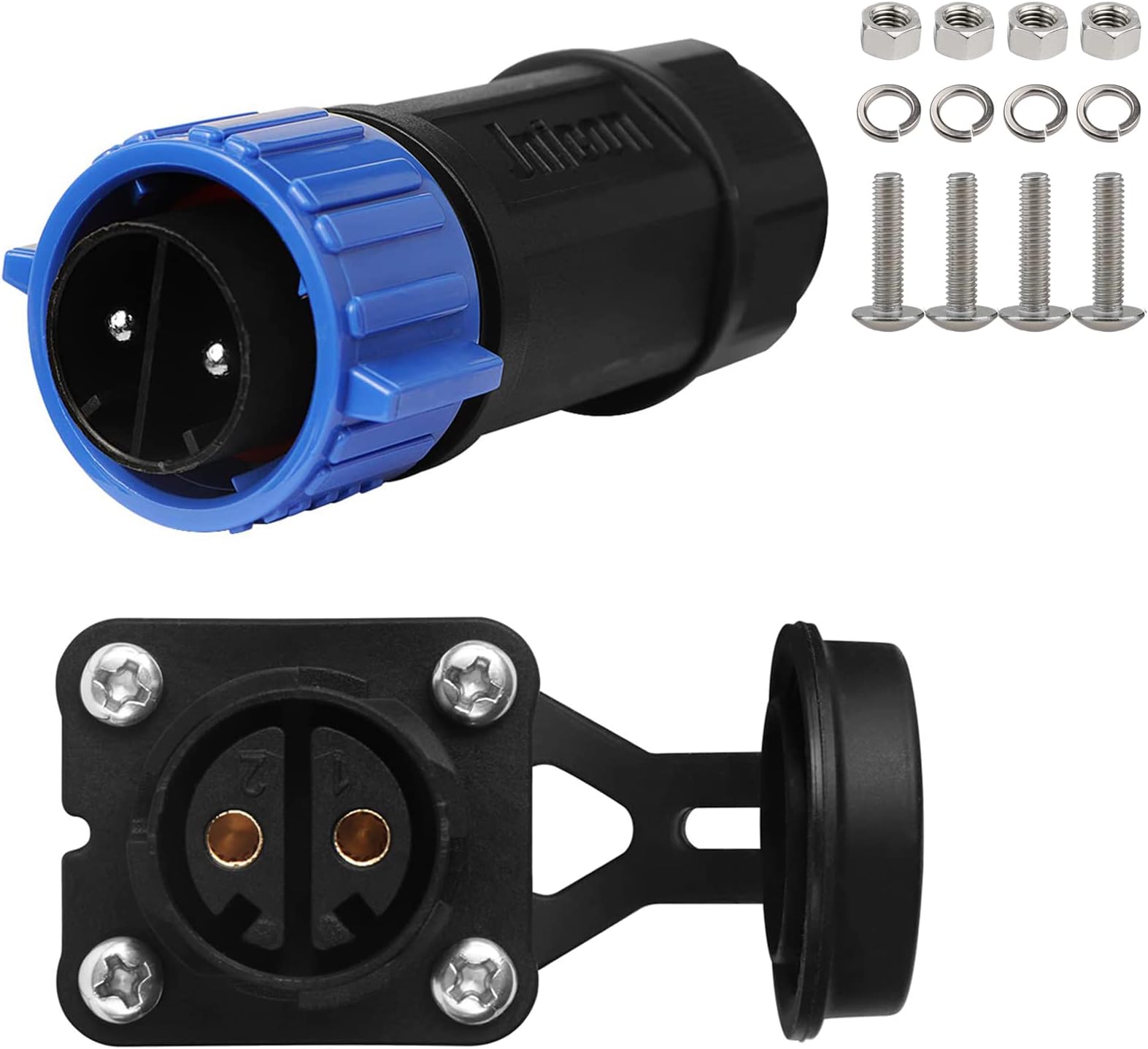 50 Amp Industrial Connector, 8AWG 2 Pin Waterproof IP67 Plug & Receptacle for Solar Array Charging RV Camper Trolling Motor (Blue)