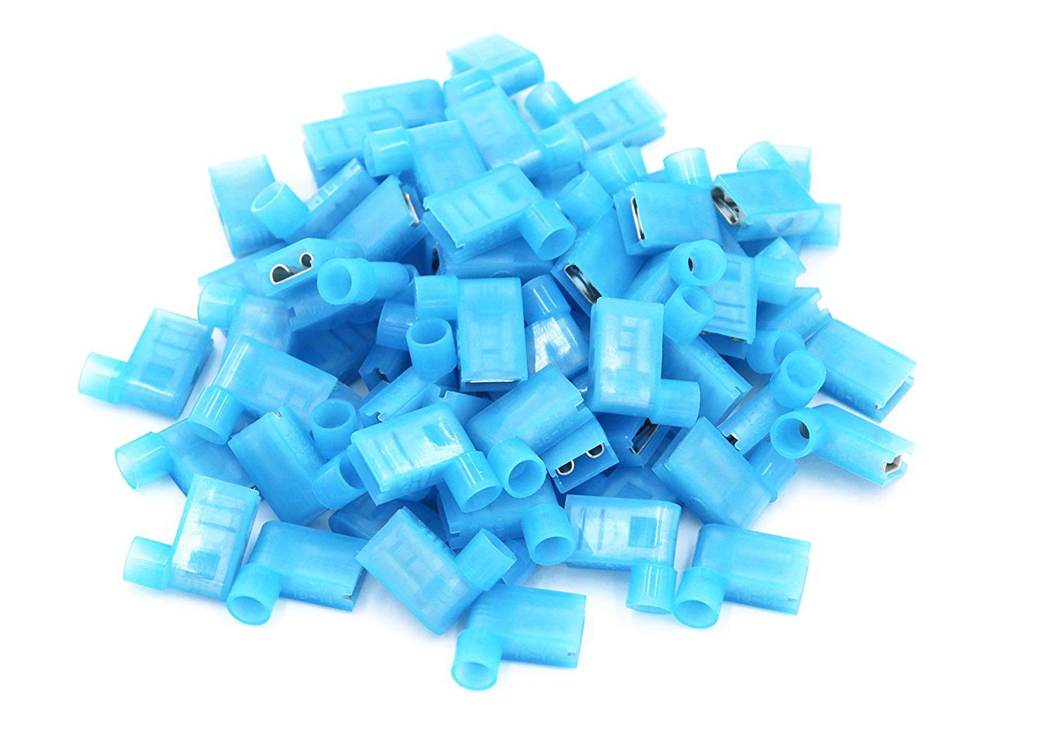 RuoFeng 100pcs 90 Degree Nylon Insulated FemalePush On Wire Terminal Connector 16-14AWG(blue)