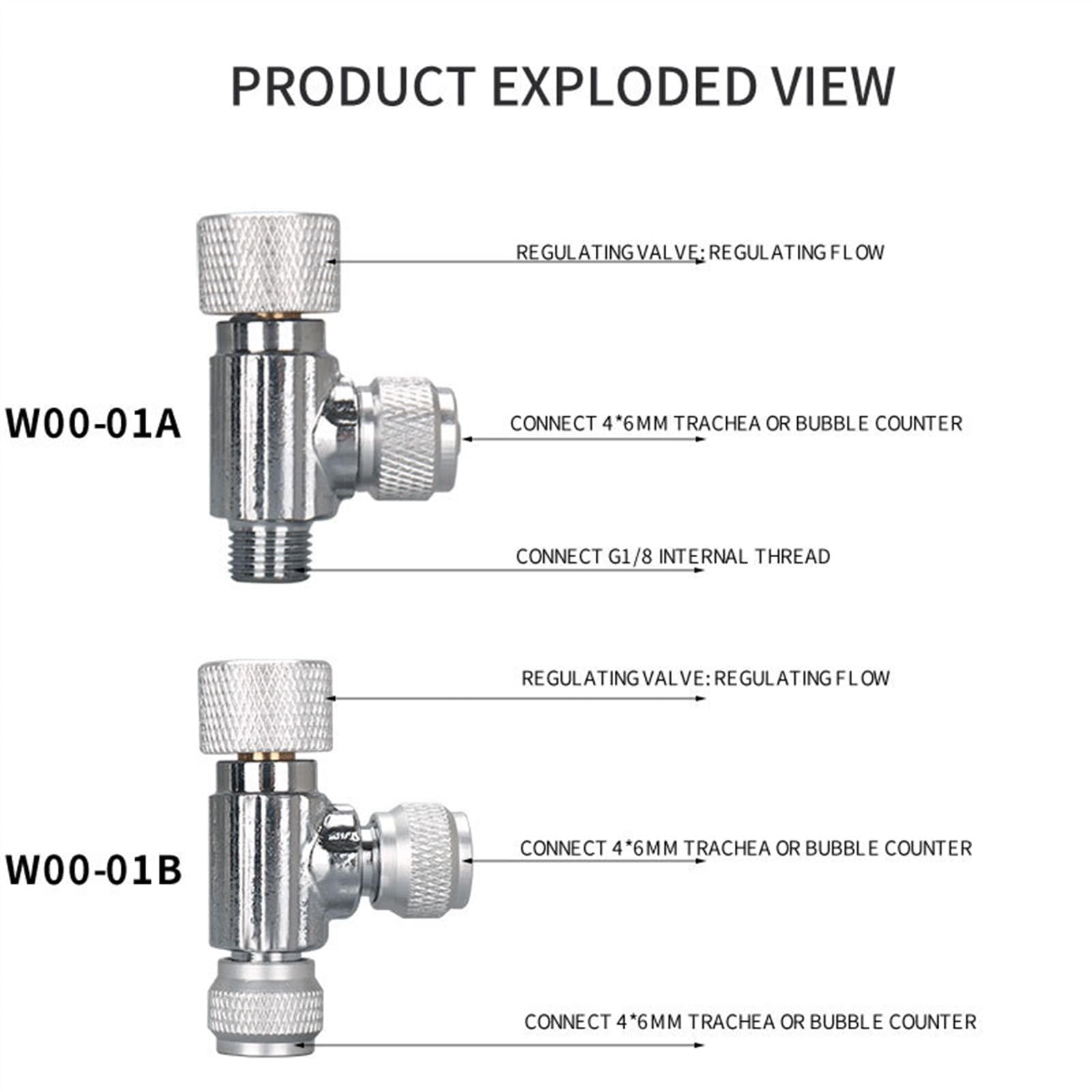 Regulator zaworu igłowego 4 * 6 mm specjalna rura co2 do akwarium system co2 dostrajanie dwutlenku węgla (kolor: W00-01B-podwójna głowica)