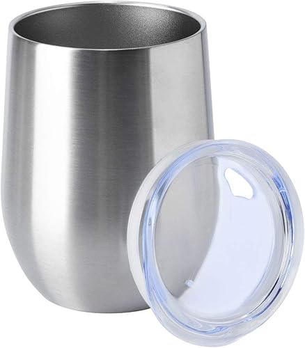 HASLE OUTFITTERS - Vaso de vino con tapa sin tallo, de 12 onzas, doble pared, de acero inoxidable, para bebidas frías y calientes, vino, café,