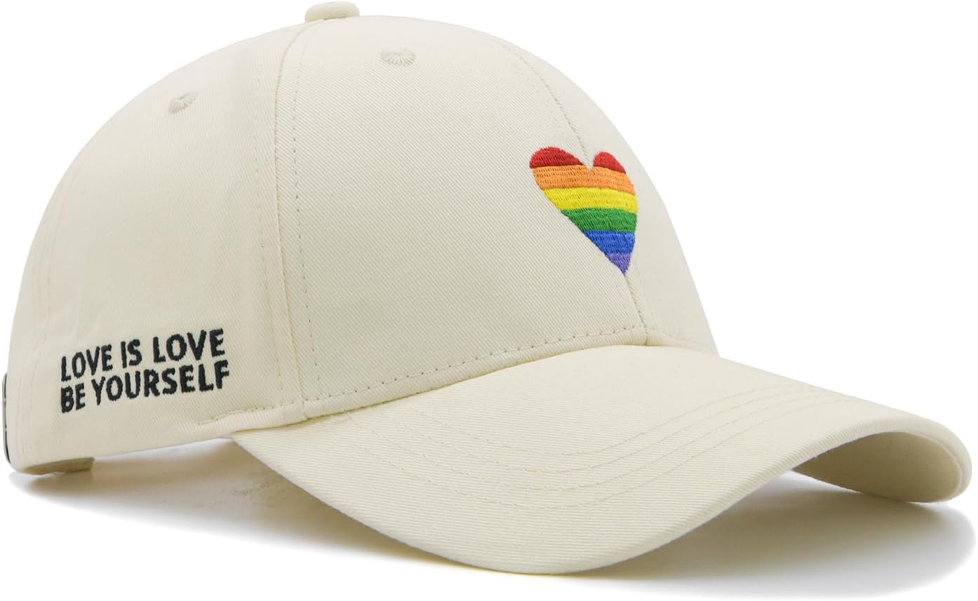 LGBT Pride Baseball Hat, Embroidered Rainbow Heart Hat, Adjustable Gay Lesbian Love Cap for Men Women