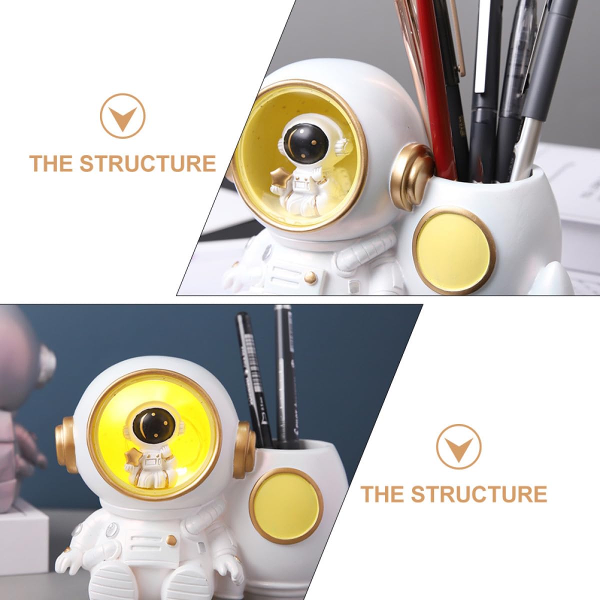 Cabilock Portapenne Astronauta con Luce LED in Resina Grande Capacità per Penne Matite e Accessori da Studio per Organizzare la Scrivania Casa e Scuola