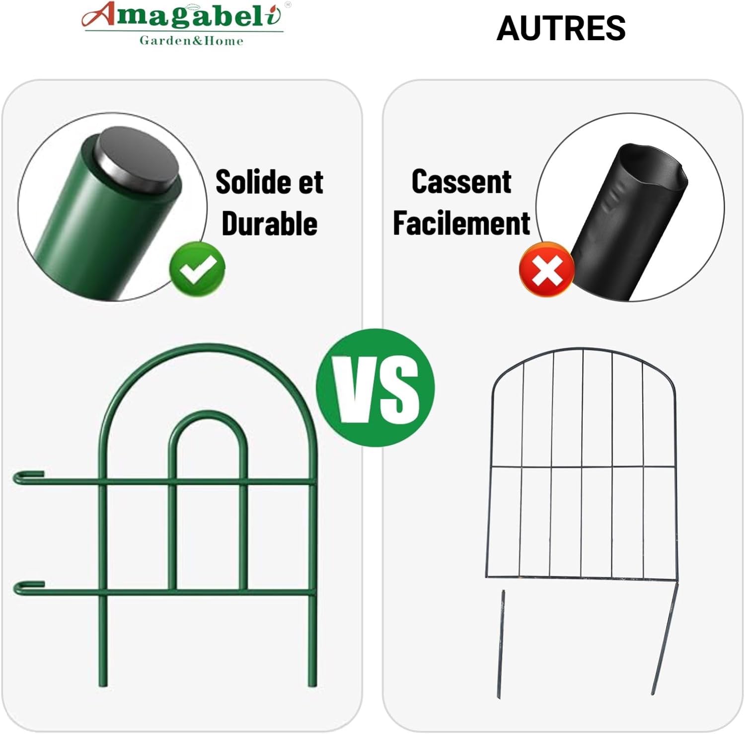 Amagabeli Clôture de Jardin en Métal 46cm(H) x 43cm(L) (35 Panneaux, Longueur Totale 15.3m) Creusage Barrière pour Animaux Clôture Métallique Décorative pour Chien Cour Terrasse Extérieur Vert