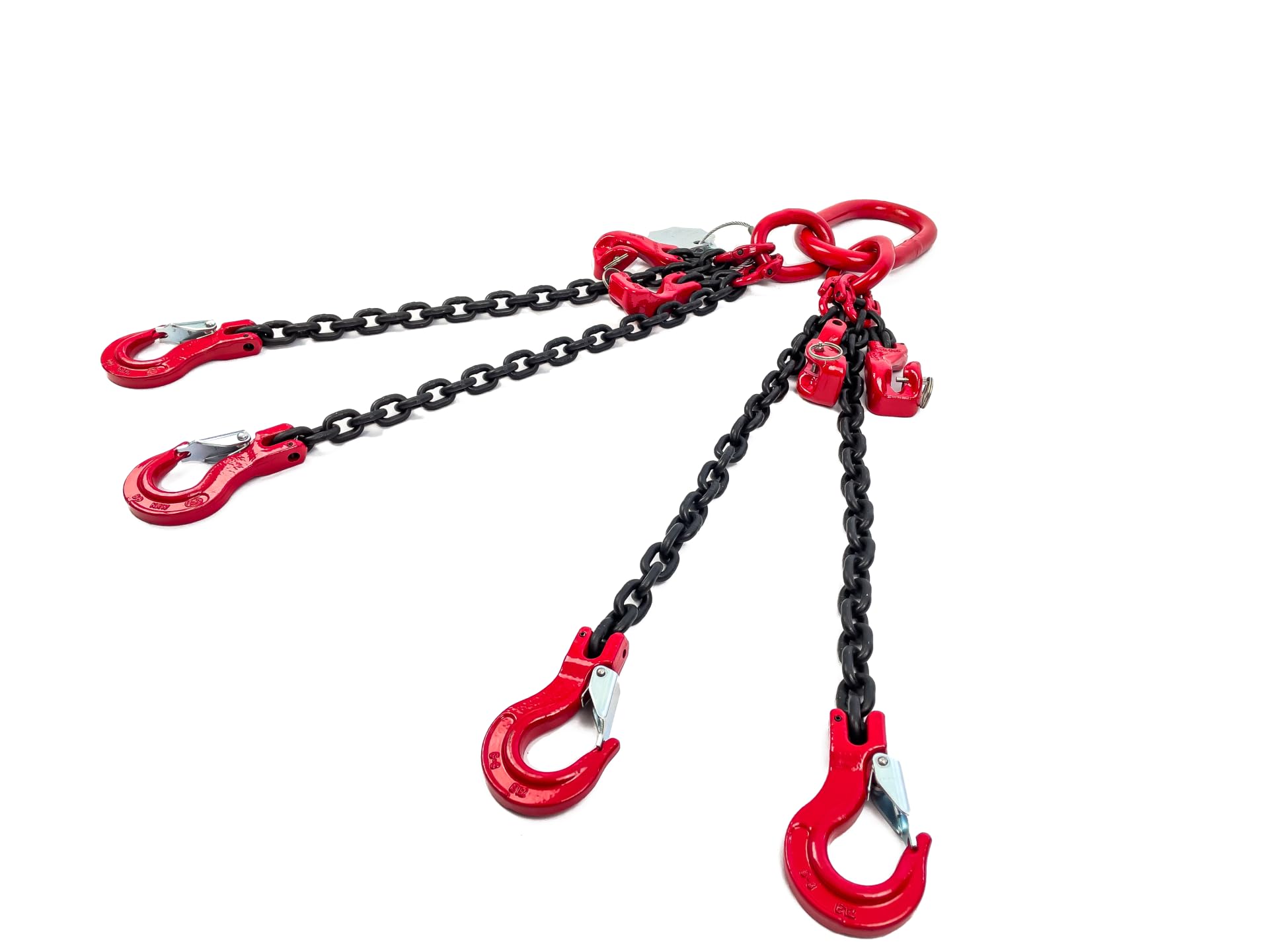 Dolezych DoKett 4-Strang Kettengehänge, verkürzbar, Güteklasse 8, 1 m Länge, Kette für Kräne, mit Gabelkopfhaken, 2360 kg Tragfähigkeit bis 45°, 1700 kg bis 60°