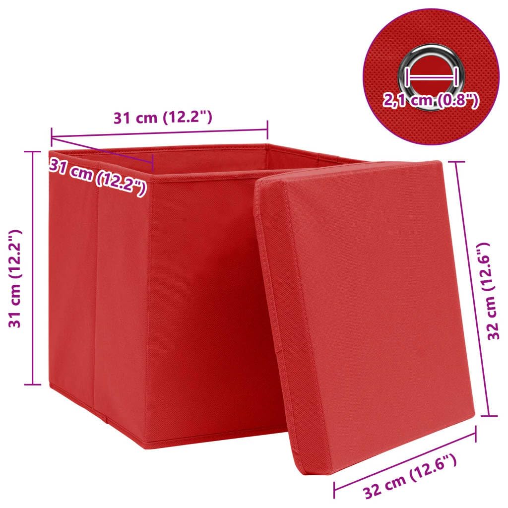 vidaXL 10x Aufbewahrungsbox mit Deckel Zusammenklappbar Spielkiste Regalkorb Faltkiste Korb Kinderbox Box Kiste Rot 32×32×32cm Stoff