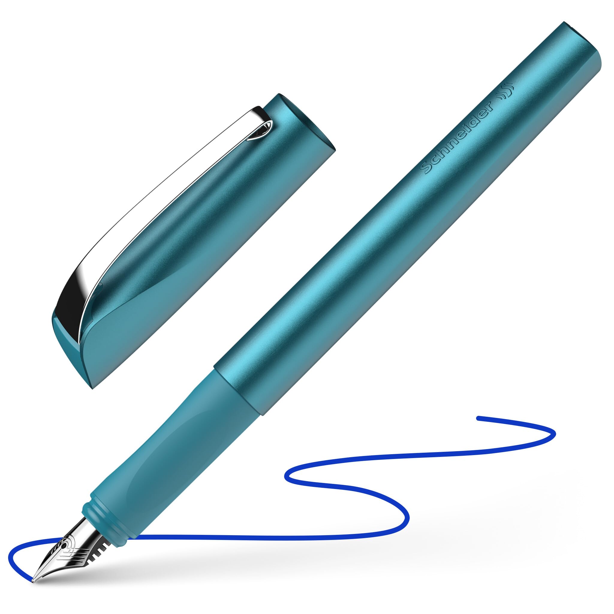 Schneider Ceod Shiny 168657 Fountain Pen (Right and Left-Handed Users, M Nib, Includes Ink Cartridge Royal Blue) Teal โ image 1