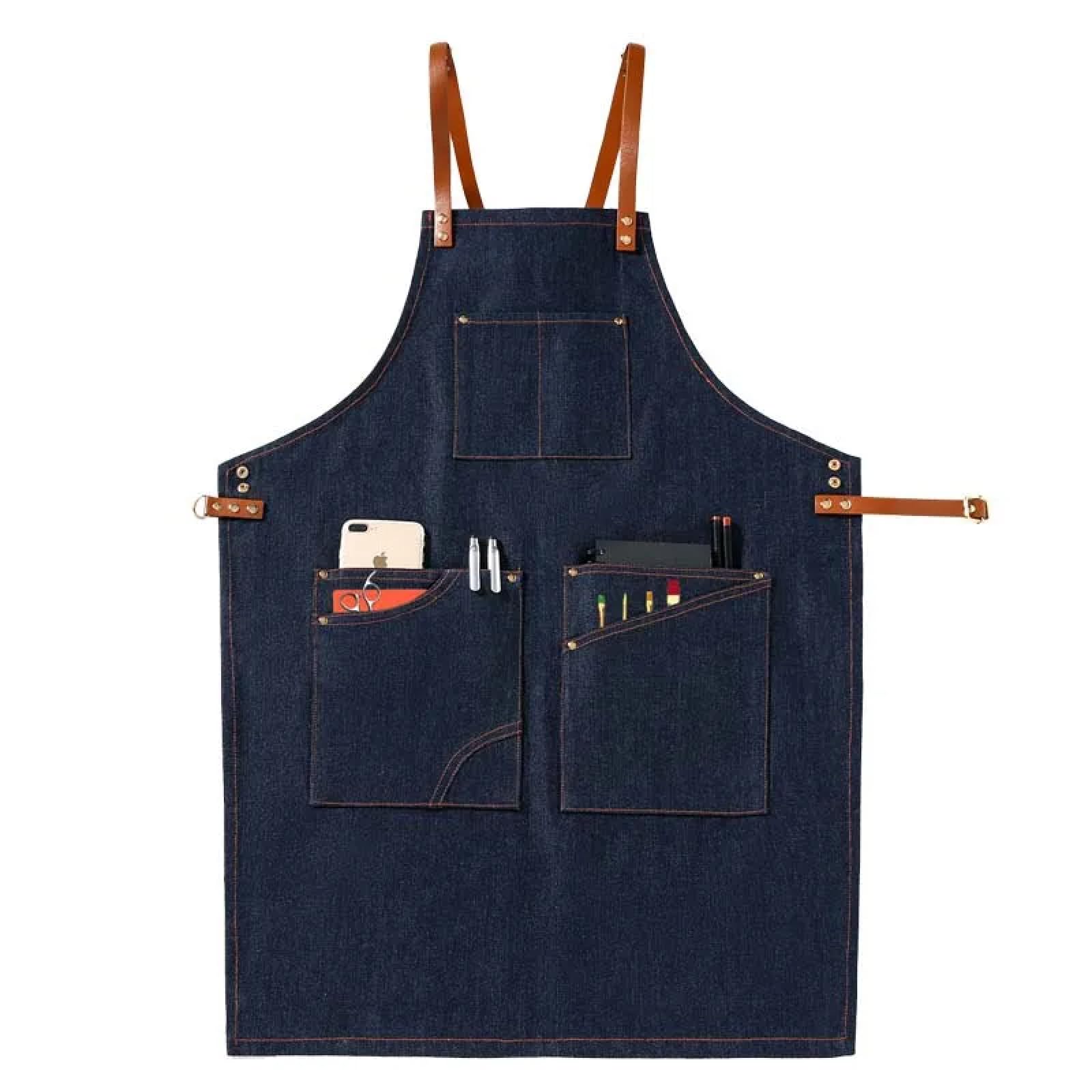 Delantal Cocina Baberos Delantal De Cocina De Lona Gruesa Accesorios para Asistente De Cafetería Salón De Belleza Delantal Vaquero con Correas