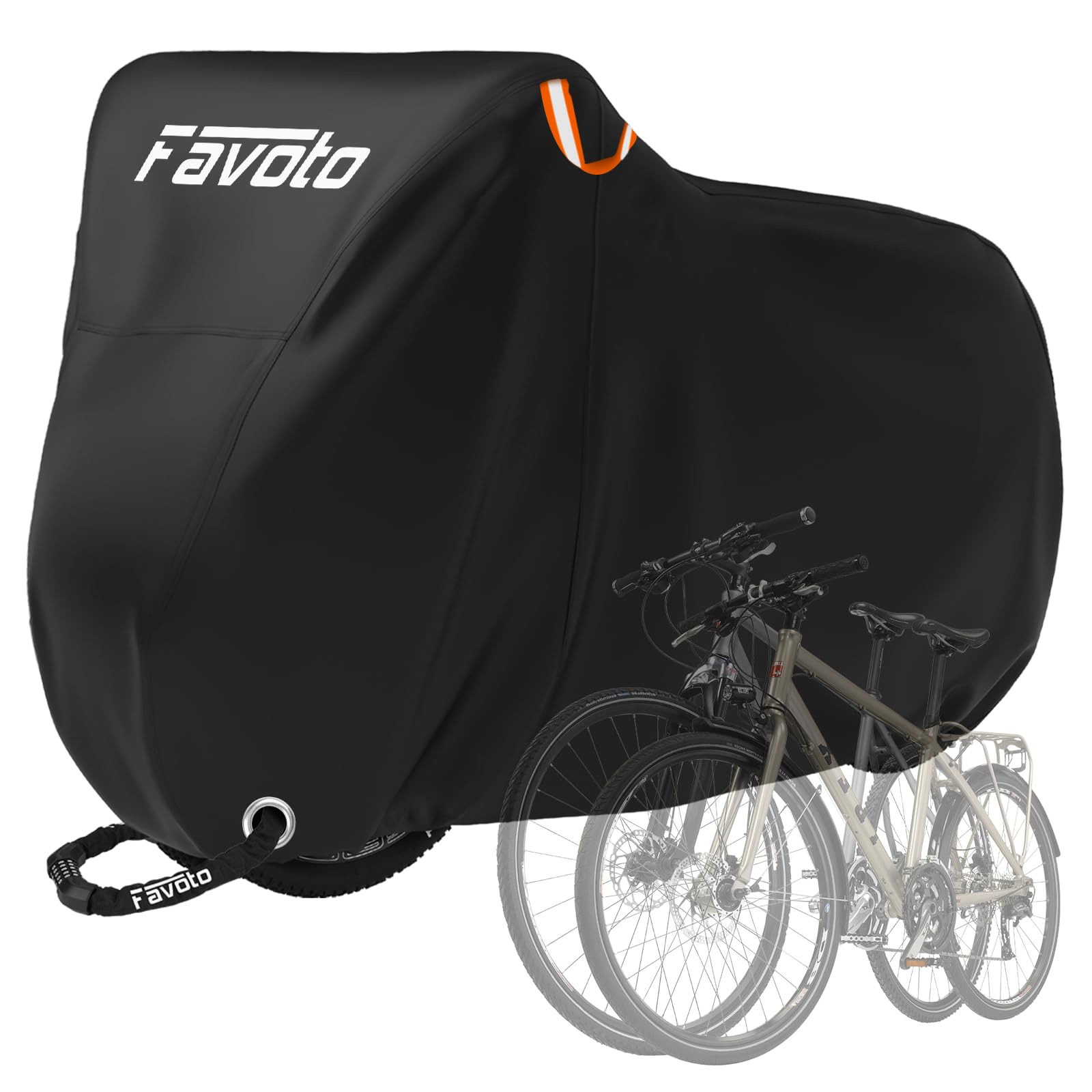 Favoto Bike Cover for 2 Bikes - 210T Waterproof Outdoor Bicycle Storage, Black Cover with Lock Hole, 2 Windproof Buckles & Storage Bag, UV Protection for Mountain & Road Bikes (210×110×95cm)