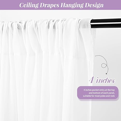 Miniatura 5 de 4 paneles de cortinas blancas de techo para boda, 5 x 30 pies, para arco de boda, cortinas transparentes de gasa, cortinas para bodas, ceremonias de