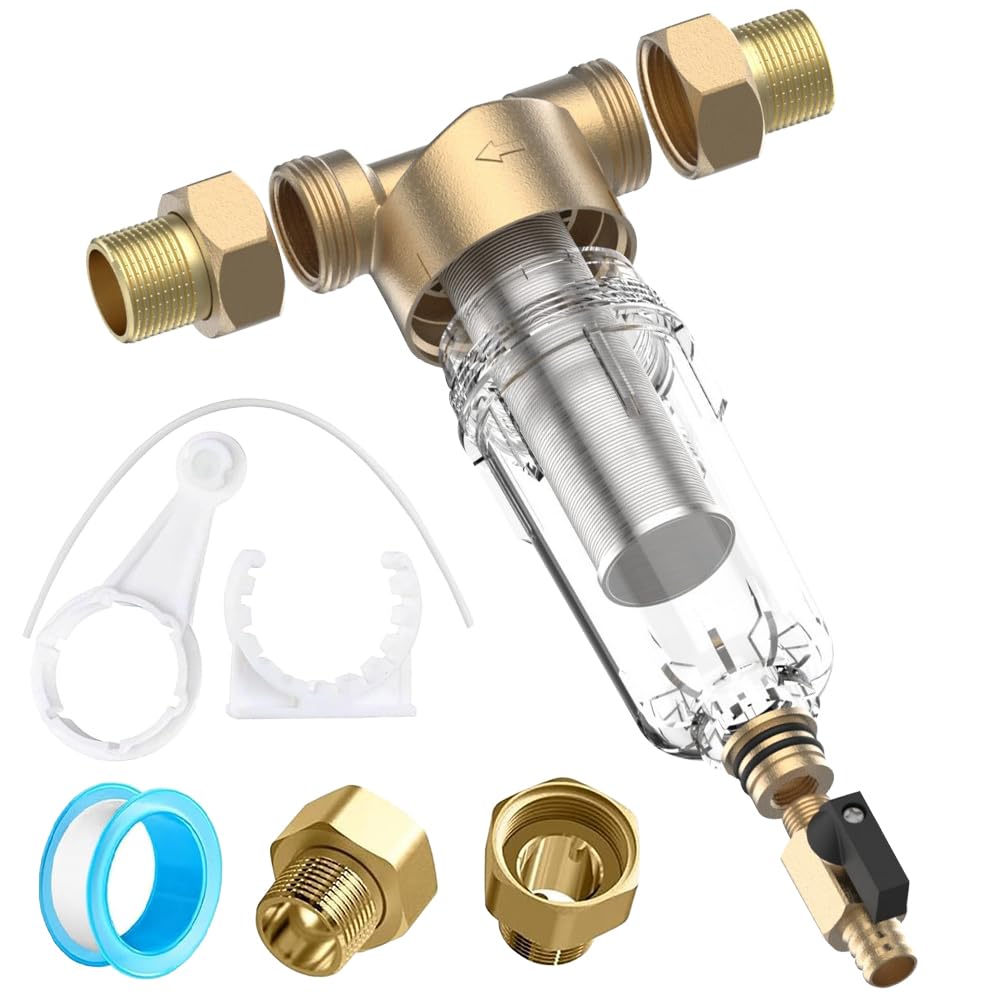 Rückspülfilter Vorfilter Hauswasserwerk – Wasserfilter Garten & Hausanschluss, 1 Zoll Spin Down Sedimentfilter mit 3/4" Adapter, Rostfrei Edelstahl, Vorfilter Gartenpumpe, Wasser Filter Hauswasserfilt