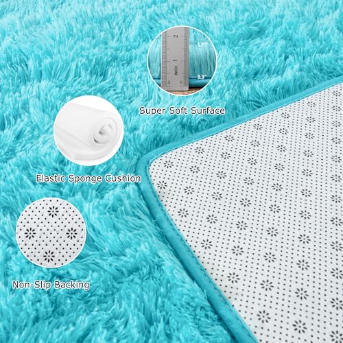 Fluffy 2x4 Rug - Small Rugs for Living Room - Height Pile 1.4" Plush Rug - Fuzzy Throw Carpet for Bedroom, Dark Blue