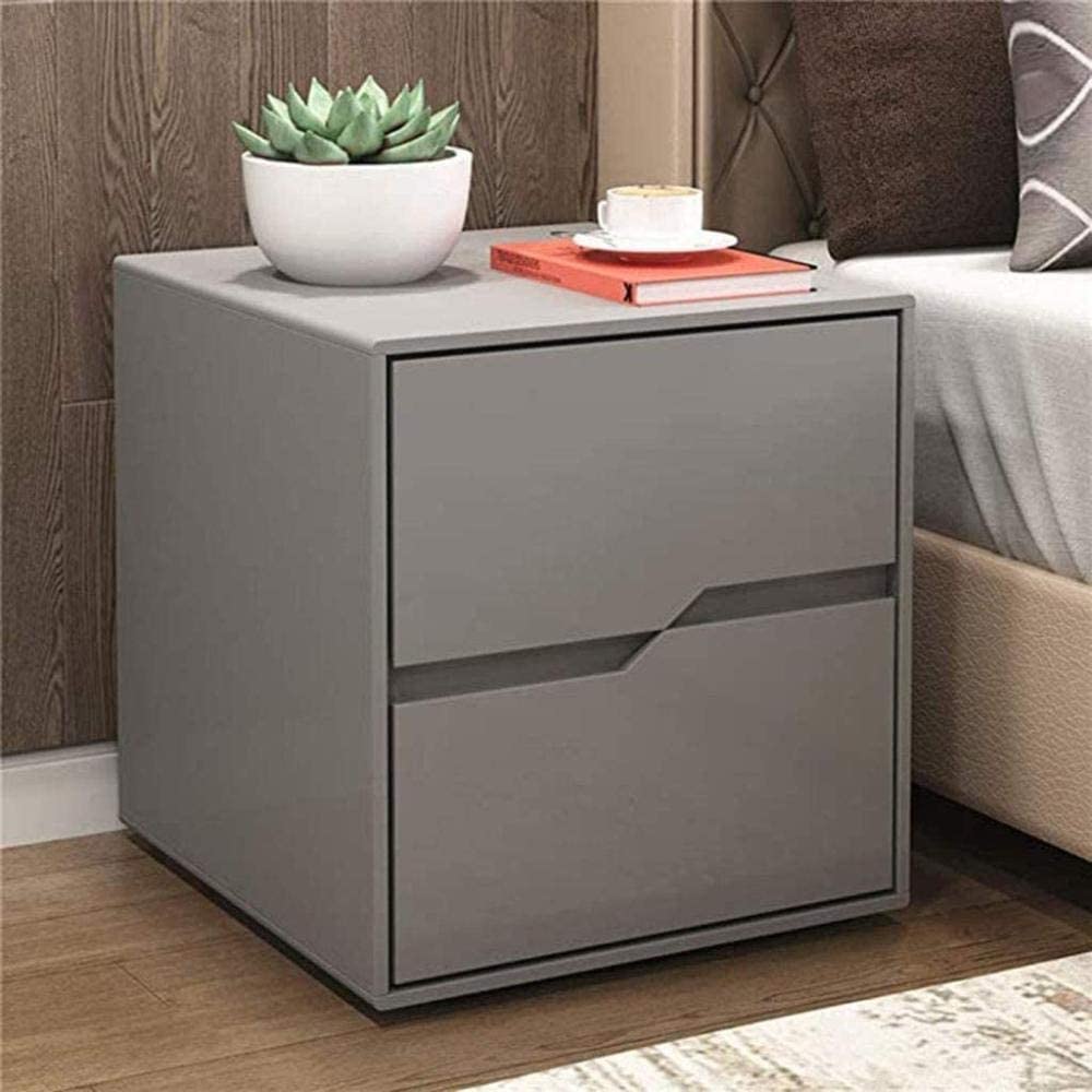 Solid Engineered Wood Bed Side Table with Drawer | Nightstand for Bedroom and Living Room Furniture | Wooden Nightstand Lamp Table with 2 Drawer Bedside (Gray)-image-30