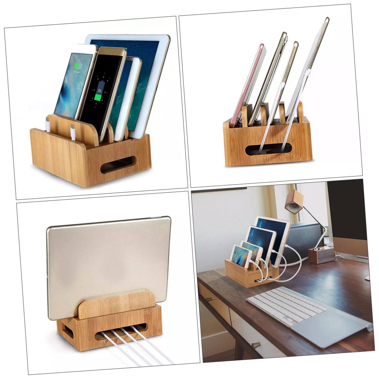 SOIMISS Stazione di Ricarica Universale in Legno per Dispositivi Elettronici con Supporto Organizzatore per Cellulare Tablet e Auricolari Base Compatta per Scrivania Ordinata Cavi