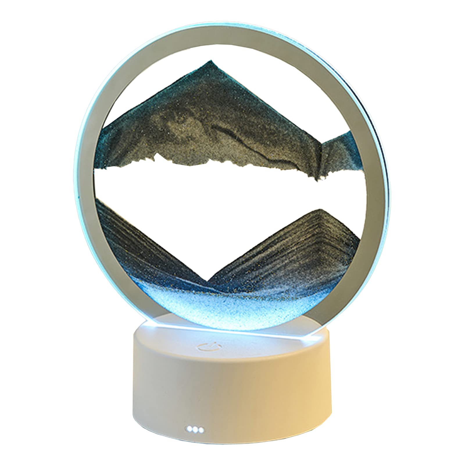 Moving Sand Art Picture with LED Light, Round Glass 3D Deep Sea Sandscape in Motion Display Flowing Sand Frame, Relaxing Table Desktop Home Office Work Decor, Sand Art Toys for Adults Kids (Black)
