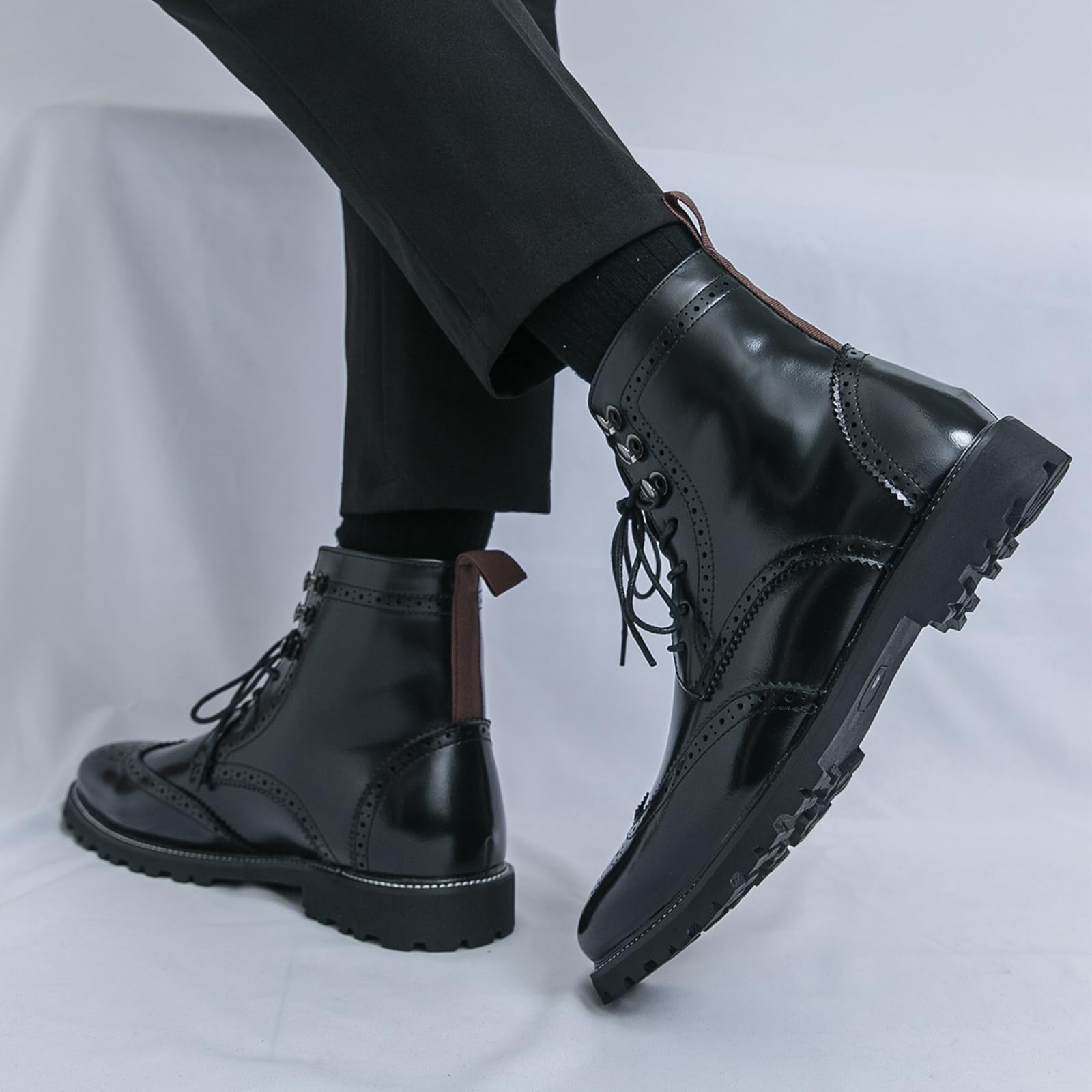 Stivali da Sera Uomo con Punta Alata, Stile Brogue con Lacci | Stivali Oxford con Punta Alata, Stivali Moto alla Caviglia, Stivali Chelsea Formali
