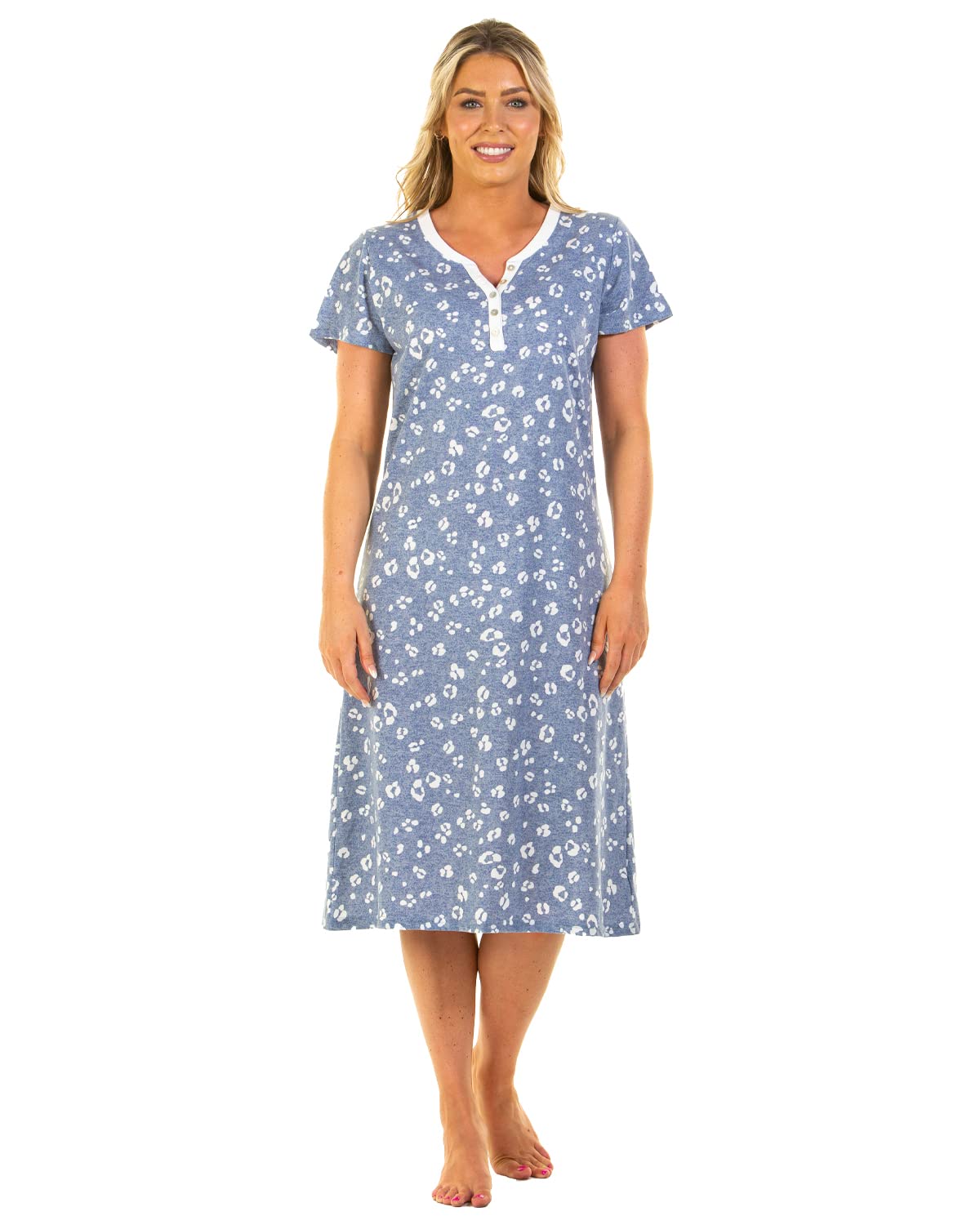 Undercover Ladies 'Heather Leopard' Short Sleeve Nightie 05336 Blue Medium