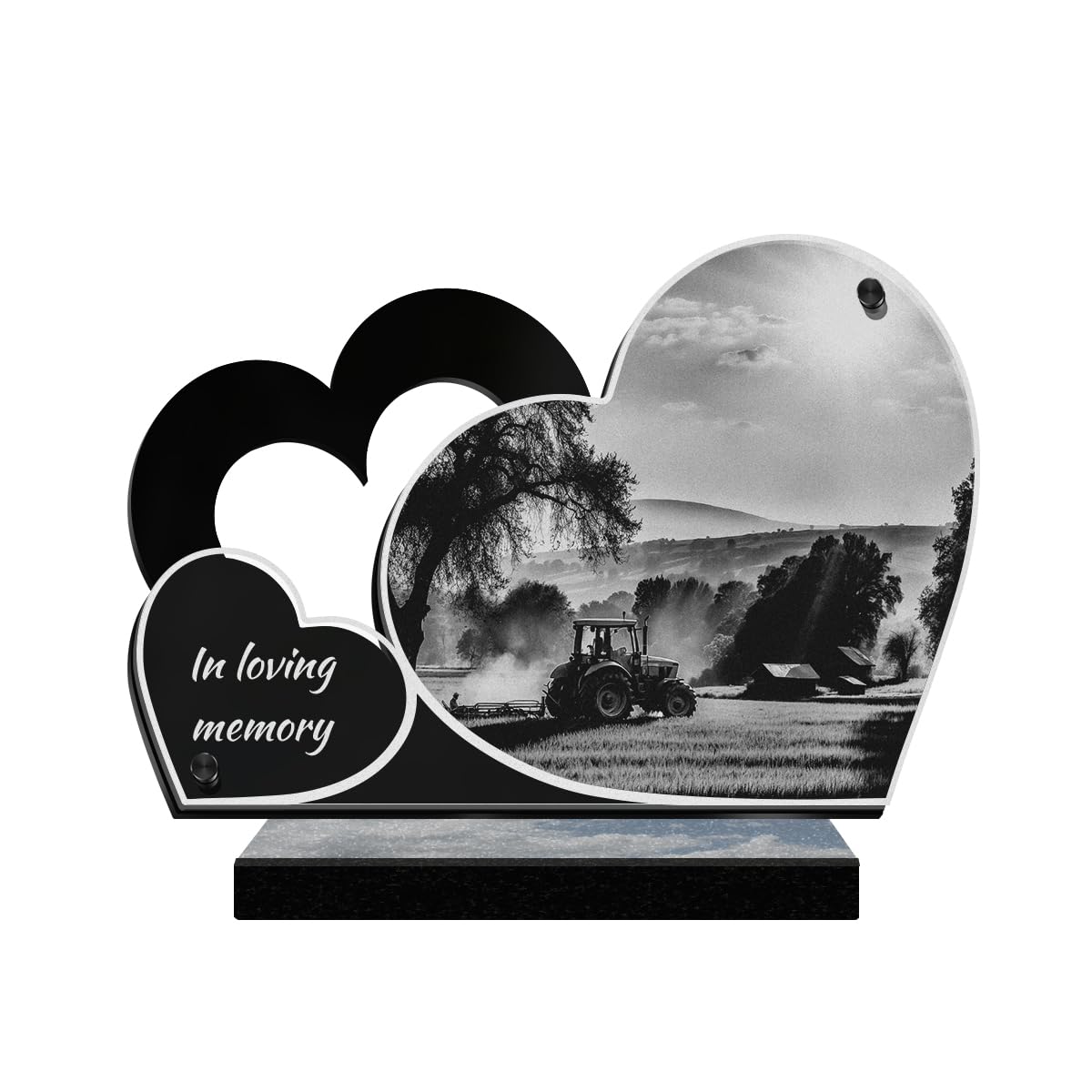 ETERNEL - Personalized Double Heart Memorial Plaque - Tractor, Farm, Farmer, Peasant - Customizable text, laser-engraved memorial plaque, tribute, tombstone, cemetery, funeral
