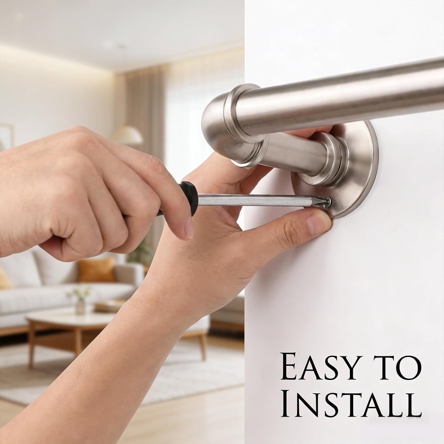 Satin Nickel Industrial Curtain Rod for Windows 18 to 88 Inches,1 Inch Adjustable Drapery Pole,Heavy Duty Outdoor/Indoor Modern Curtain Rods,Easy Installation(Satin Nickel 18"-88")