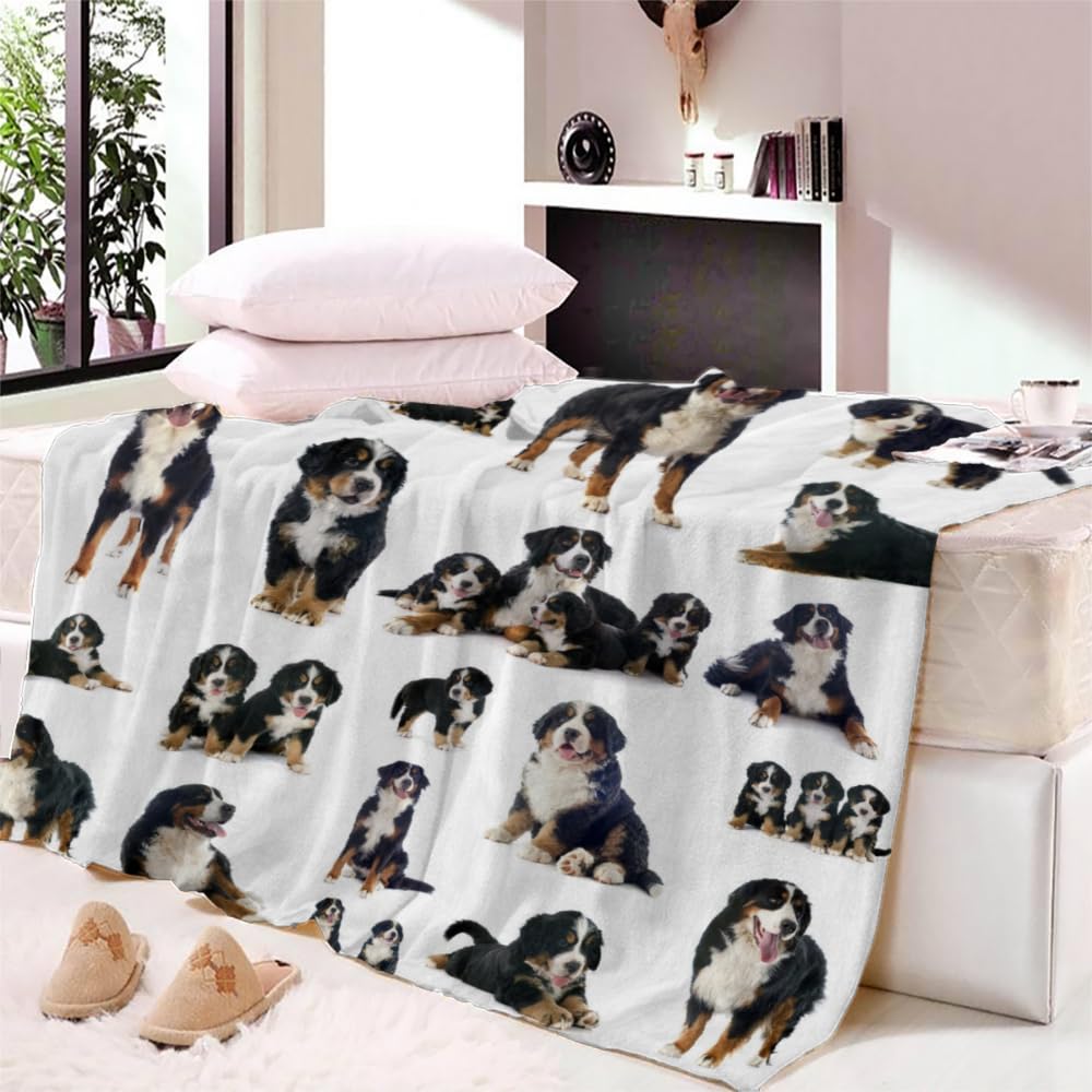 Douce Flanelle Couverture Polaire 3D Chien Montagne Bernois Microfibre Fluffy Couverture de literie 2 Personne Chien Compagnie Enfant Adultes Fille Garcon Sherpa Couverture de canapé 150x200cm