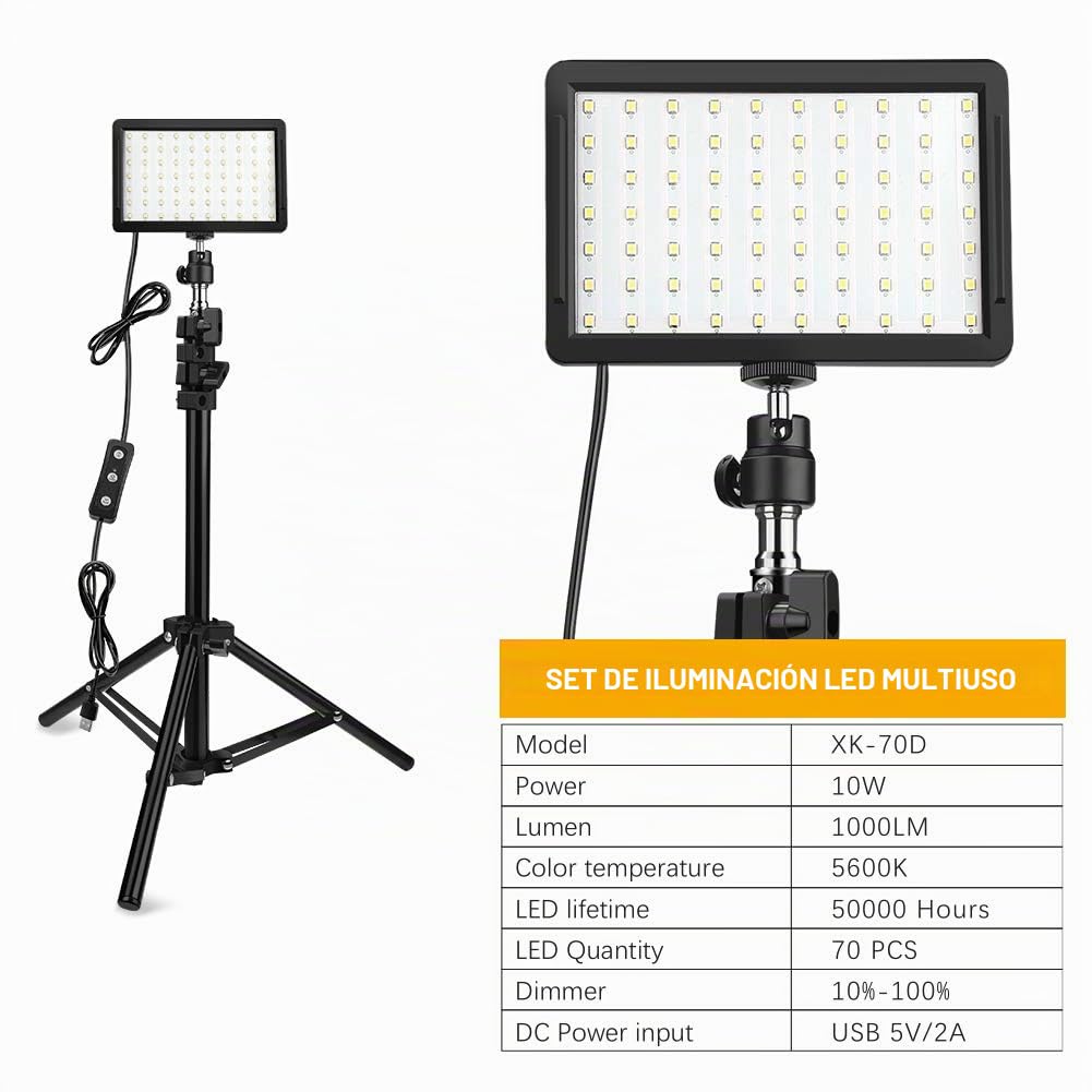 3 Paquetes Luz de Vídeo LED con Soporte de Trípode/Filtros de Color, Obeamiu 5600K USB Estudio Iluminación Fotografia Foco luz para Fotografía Grabación de Video Youtube Transmisión de Juegos