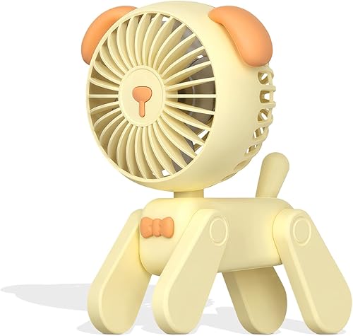 QearFun Ventilador de escritorio pequeño de 7 pulgadas, batería recargable USB, lindo ventilador plegable para cachorros, ventilador personal con 3