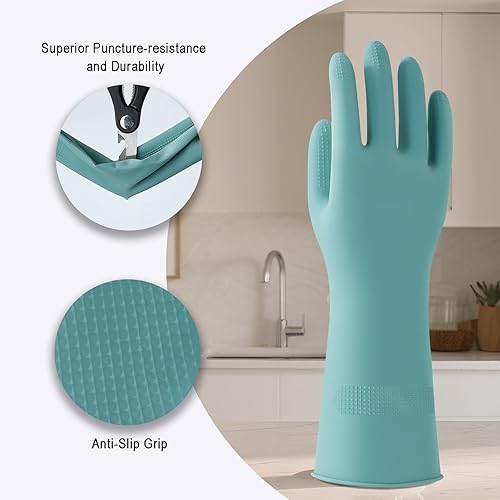Miniatura 2 de Bamllum 4 pares de guantes de lavado de platos, guantes de goma reutilizables para cocina, baño y hogar, duraderos y flexibles, diseño