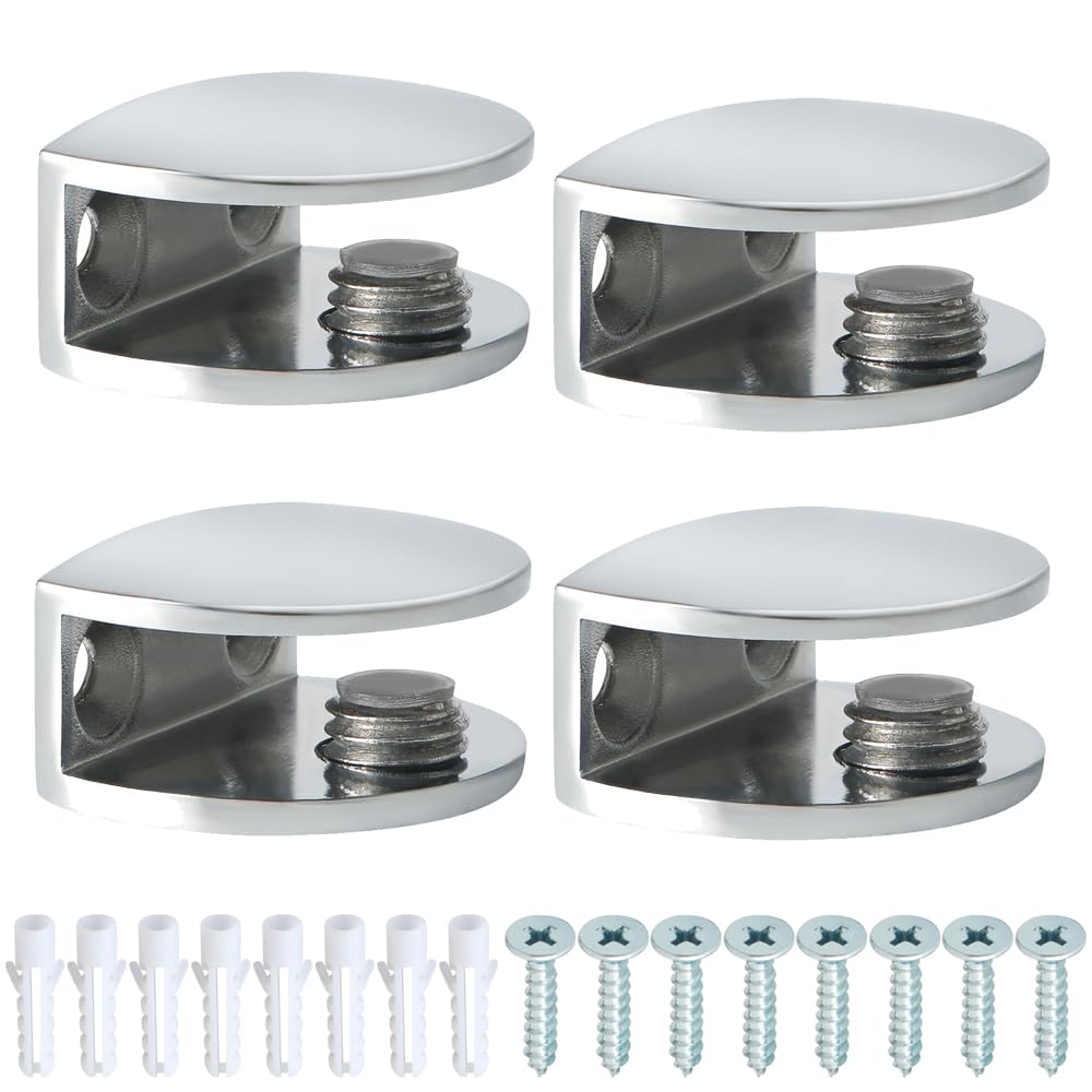 Alise Glass Shelf Bracket Adjustable Shower Brackets,Heavy Duty Rectangle Clamp Holder for 6-10mm Glass Shelves,Wall Mount Clamps Clip Support