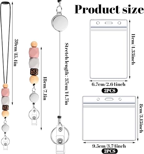 Miniatura 2 de Juego de cordón retráctil 6 en 2 para tarjetas de identificación, cordón para profesores con soporte de identificación, bonitos cordones para