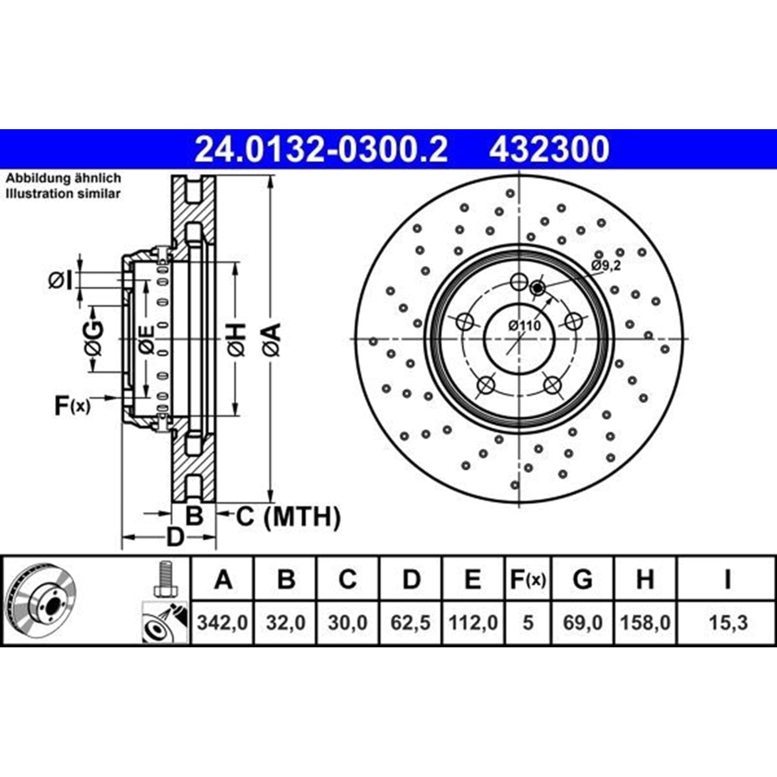 ATE Bremsscheiben + Beläge vorne + hinten | 24.0132-0300.2 + 24.0122-0302.1 für E-Klasse W213 S213 A/C238