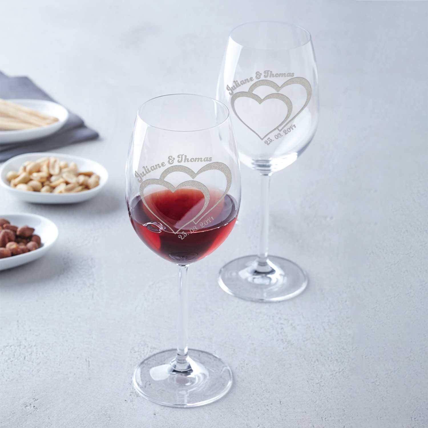 GRAVURZEILE Leonardo Bicchieri da vino con incisione – Wedding Love Design – Personalizzati con nome e data con scatola di legno – Regalo per
