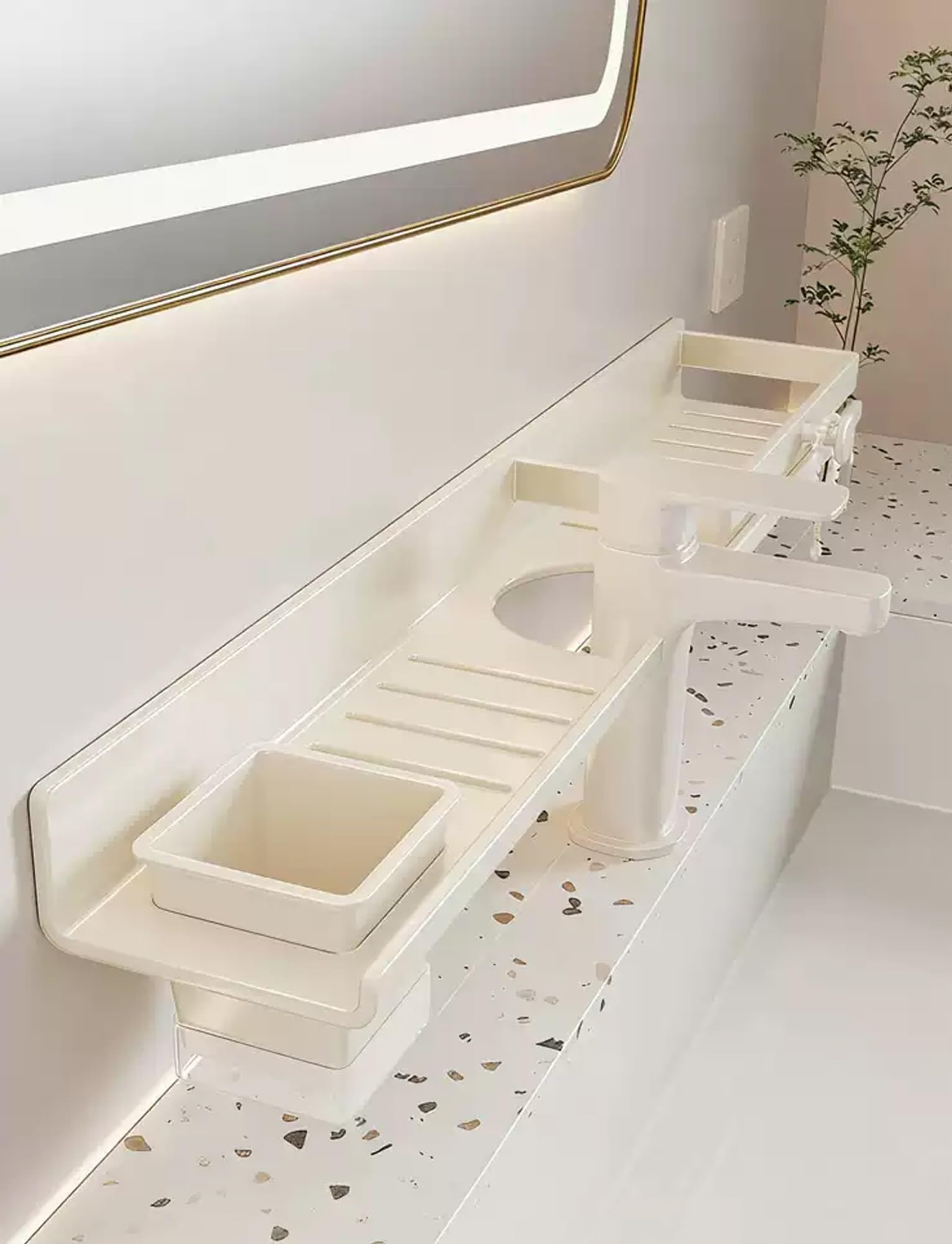 SVFOEBJM No Drill Over Sink Shelf,Faucet Rack,Bathroom Kitchen Storage Organizer,Easy Drainage Wall Mounted Holder for Laundry Room(Milk,60cm/23.6in)