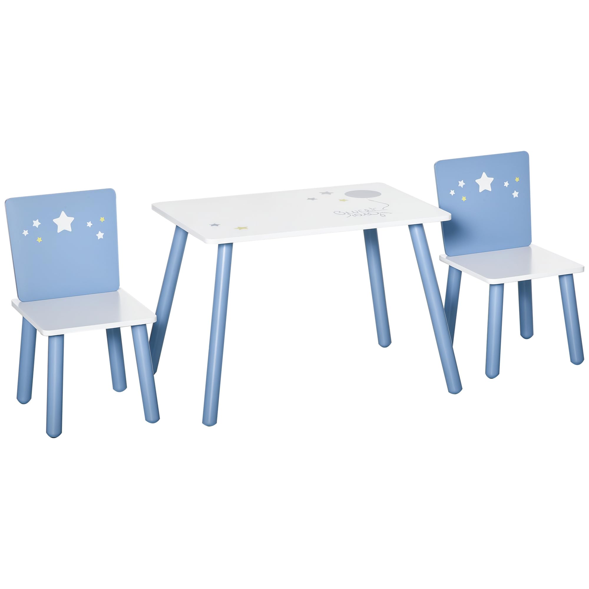 HOMCOM Juego de Mesa Infantil y 2 Sillas de Madera Mesa con Sillas para Niños de 2-4 Años Mesa 60x40x43 cm y Sillas 28x26x48 cm para Dormitorio Sala Blanco y Azul