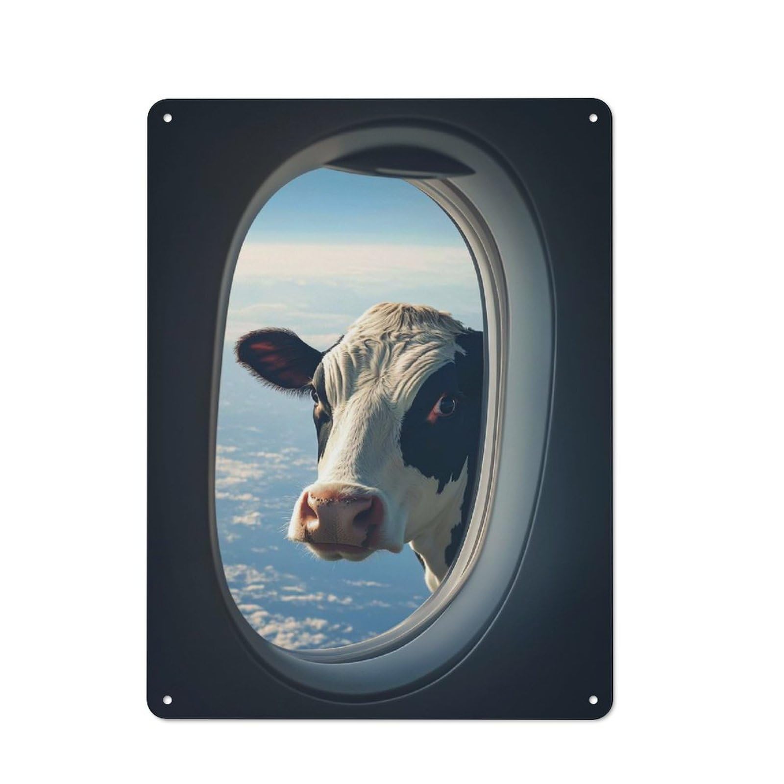 Junmoney Cow Airplane Window For Hobby Room Or Studio, Rustic Metal Sign 40X30cm, For Creative Interior Collectors Refreshing A Room In Autumn
