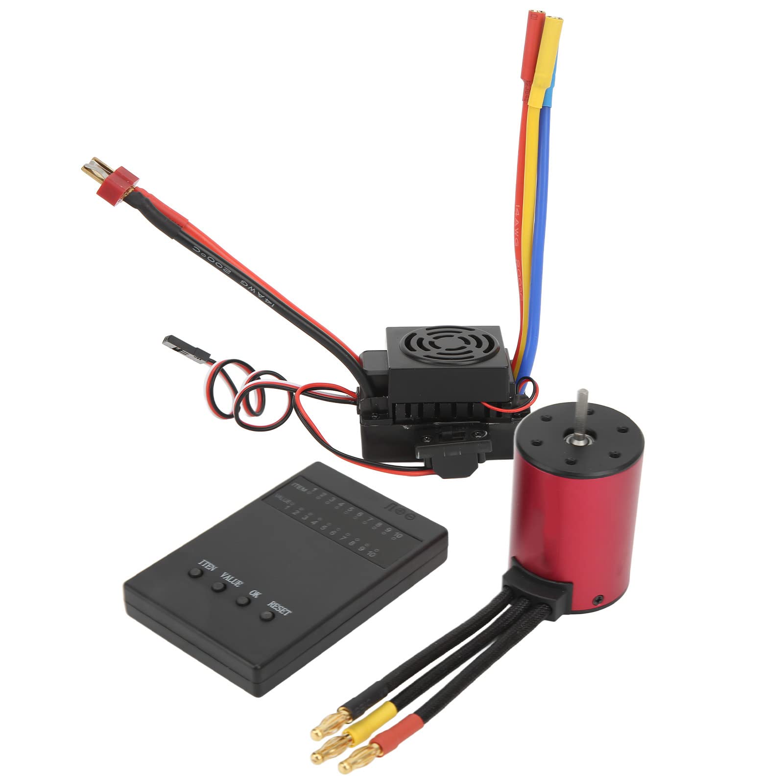 Changor S3650 4300KV Wodoodporny Silnik Bezszczotkowy i Zestaw Kart do Programowania 60A ESC do Samochodu Zdalnie Sterowanego 1/10 Czerwony Stop Aluminium
