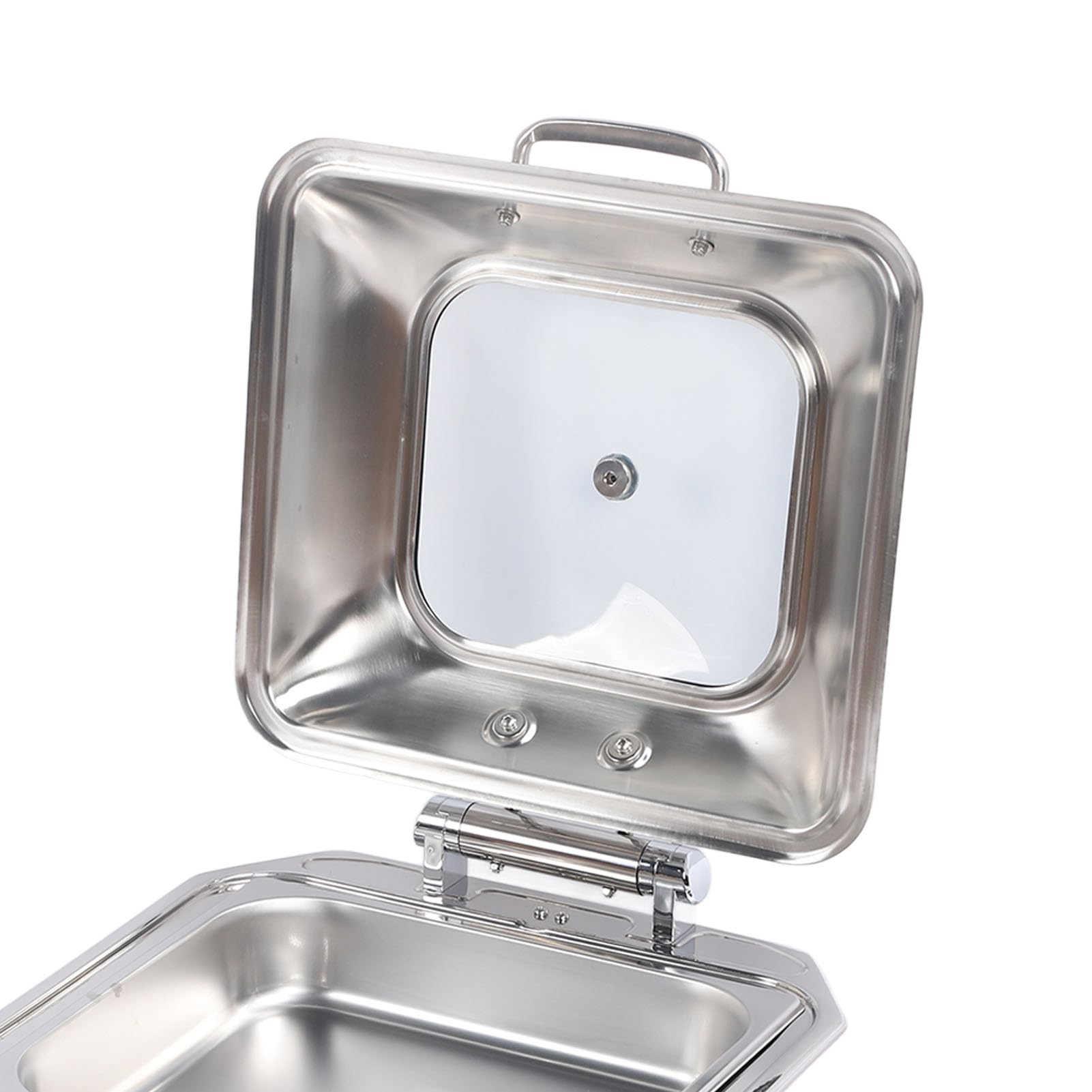 Juego de calentador de alimentos para catering con de frotamiento cuadrado de acero inoxidable de 6 litros con bandeja para alimentos y tapa de vidrio para servir buffet en